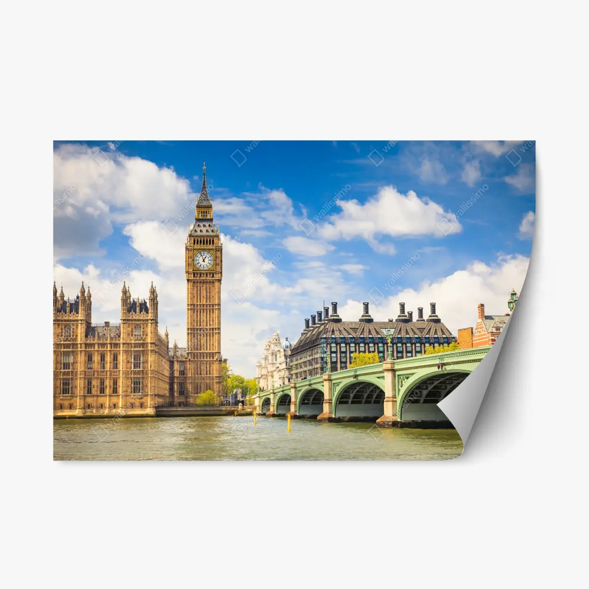 Repositionierbarer Aufkleber London panorama mit uhrturm Big Ben und Westminster Bridge – Pixers®