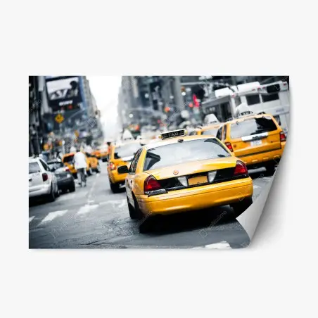 Repositionierbarer Aufkleber gelbe taxis in einer belebten straße von New York – Pixers®