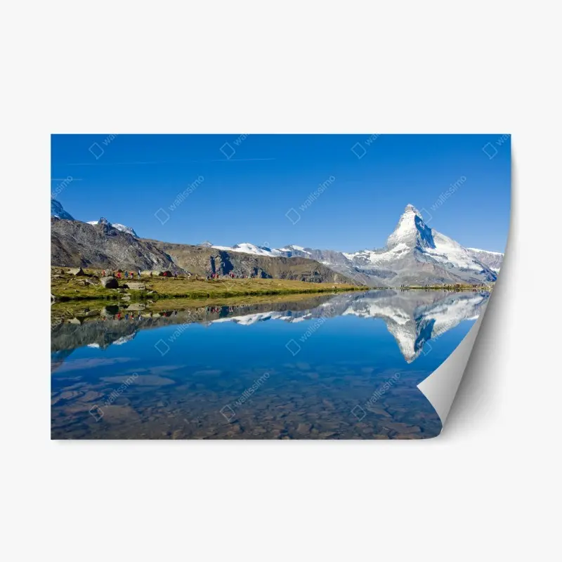 Repositionierbarer Aufkleber alpenberg spiegelung über stillem see