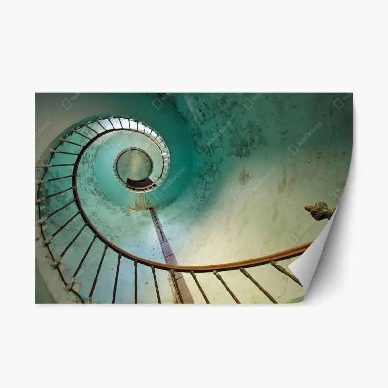 Repositionierbarer Aufkleber türkise spiraltreppe in historischem treppenhaus