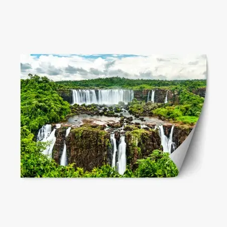 Repositionierbarer Aufkleber panorama des üppigen grünen wasserfalls – Pixers®