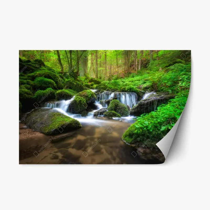 Repositionierbarer Aufkleber ruhiger moosiger waldwasserfall