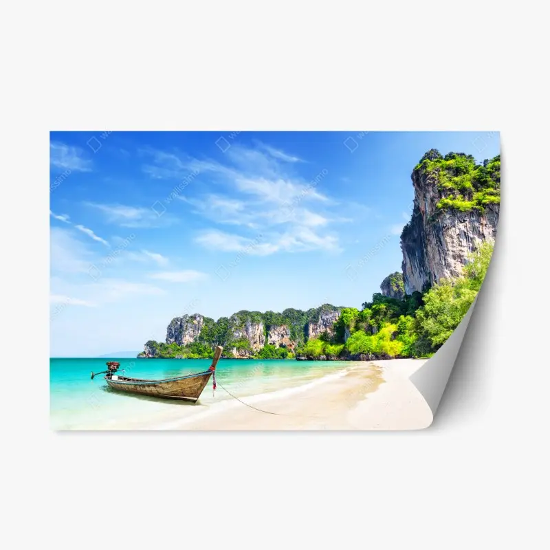 Repositionierbarer Aufkleber longtail-boot am strand Railay, Thailand