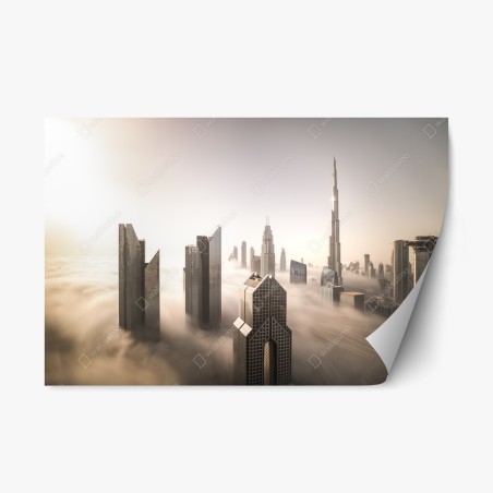 Repositionierbarer Aufkleber neblige Dubai skyline über den wolken – Pixers®