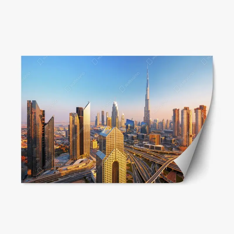 Repositionierbarer Aufkleber Dubai skyline mit Burj Khalifa bei sonnenuntergang