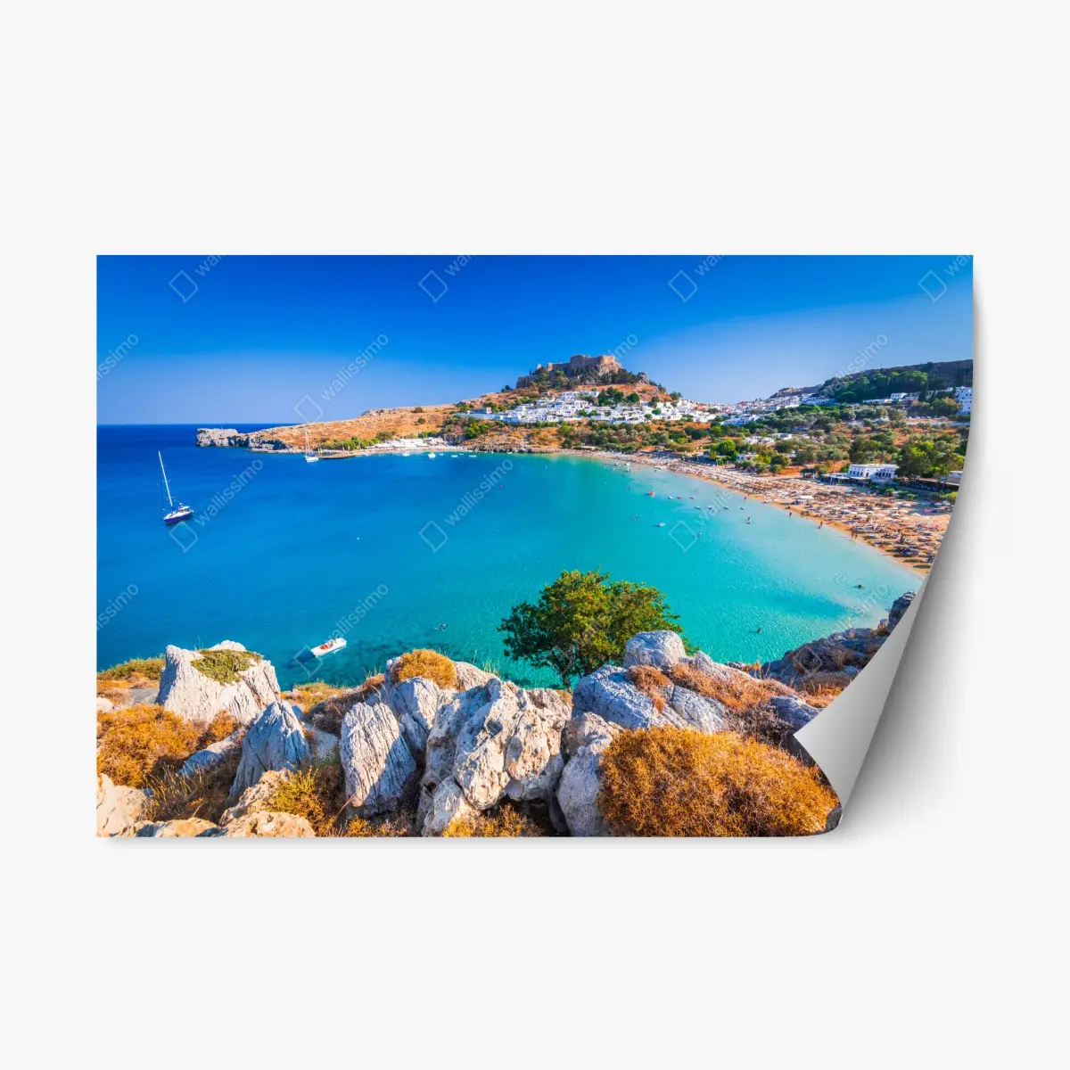 Repositionierbarer Aufkleber türkisbucht in Lindos, Rhodos – Pixers®