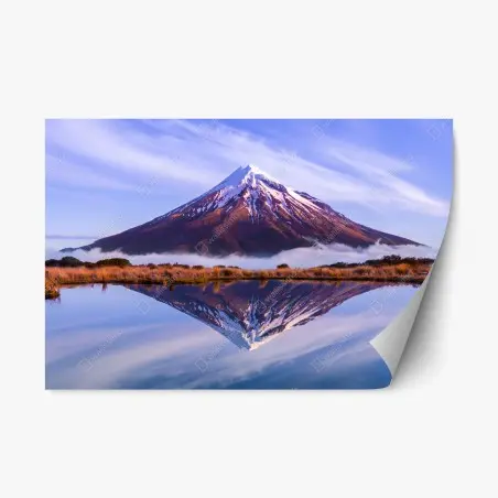 Repositionierbarer Aufkleber majestätische bergspiegelung bei sonnenaufgang – Pixers®