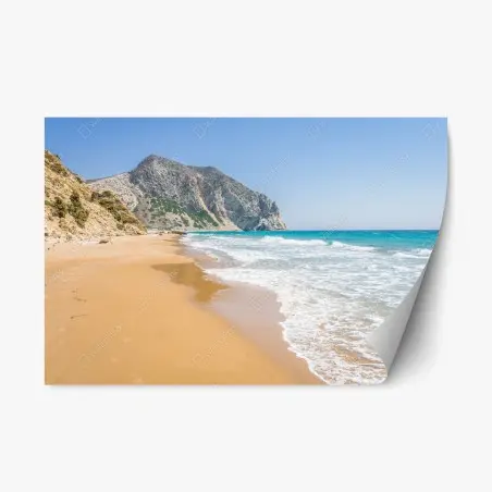 Repositionierbarer Aufkleber sonniger türkisfarbener strand mit klippen – Pixers®