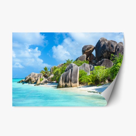 Repositionierbarer Aufkleber strand Anse Source d'Argent, La Digue – Pixers®