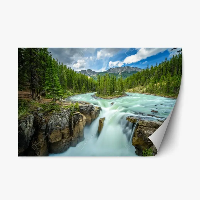 Repositionierbarer Aufkleber neblige flussklamm bei Upper Sunwapta Falls, Jasper National Park