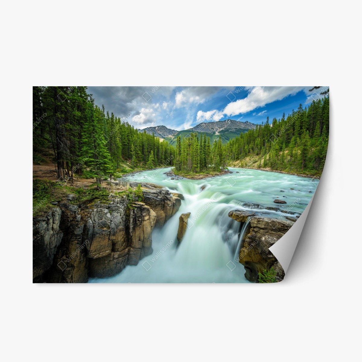 Repositionierbarer Aufkleber neblige flussklamm bei Upper Sunwapta Falls, Jasper National Park – Pixers®