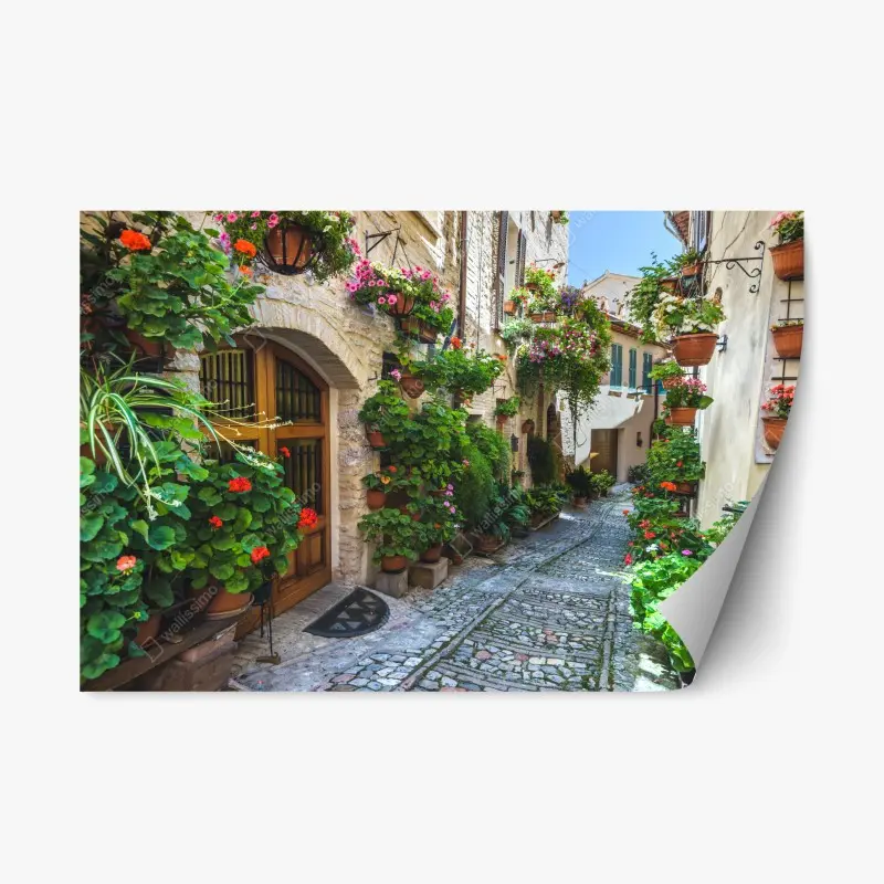 Repositionierbarer Aufkleber charmante gasse in Spello, Italien