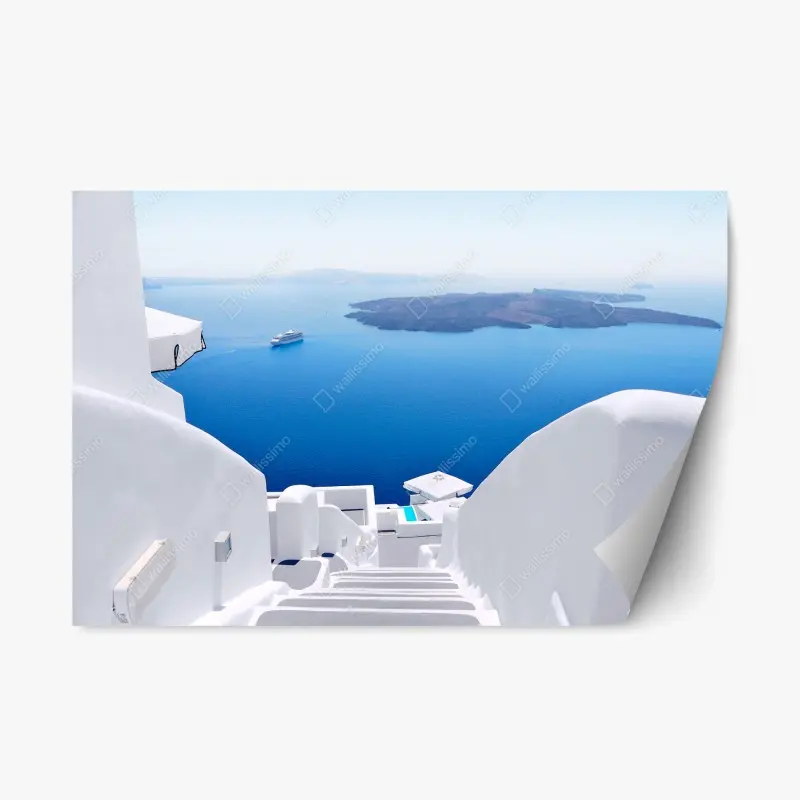 Repositionierbarer Aufkleber Santorini weiße treppen zum meer