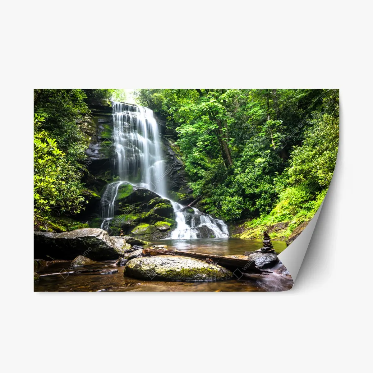 Repositionierbarer Aufkleber ruhiger wasserfall im wald – Pixers®
