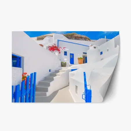 Repositionierbarer Aufkleber Santorini weiße häuser mit blauen akzenten – Pixers®