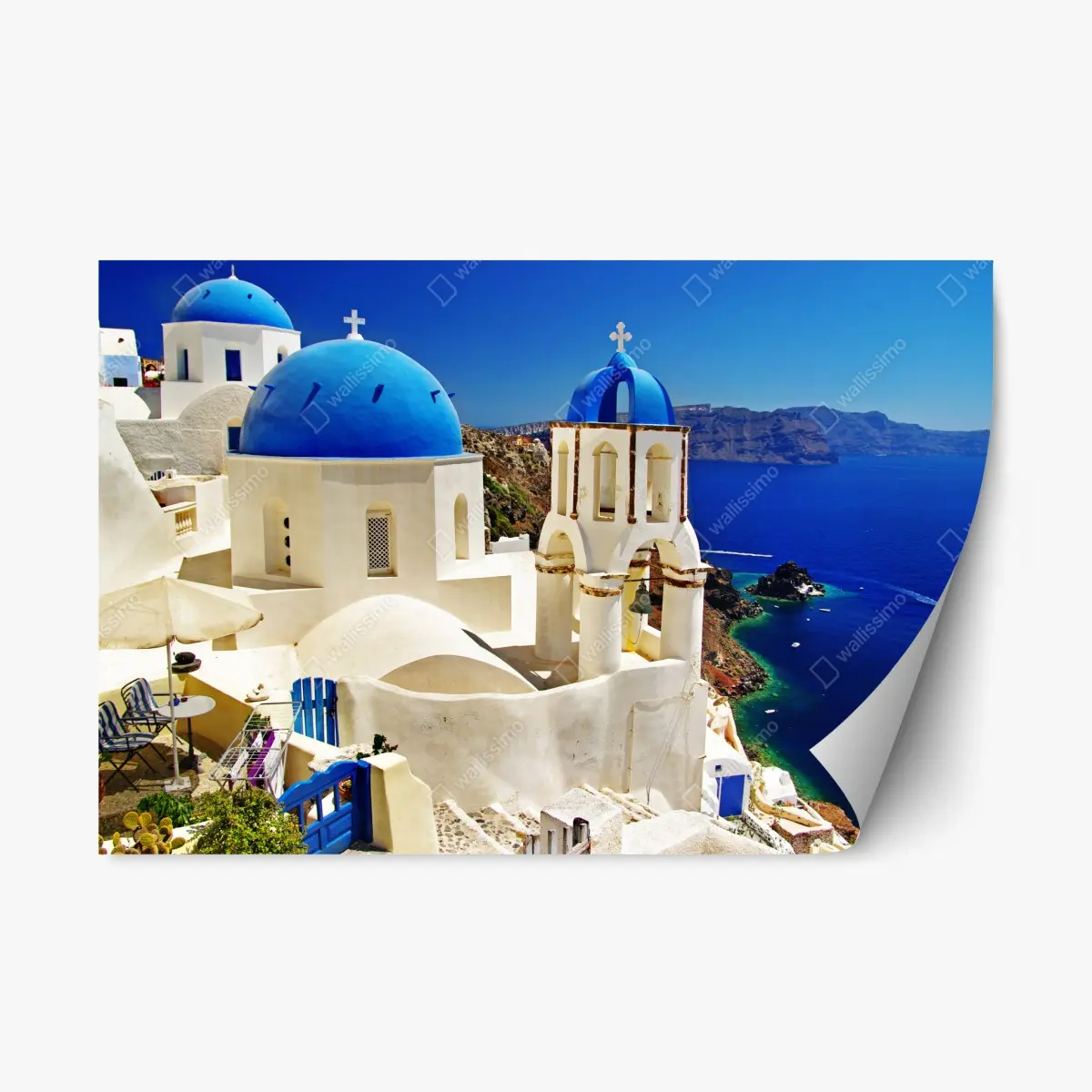 Repositionierbarer Aufkleber Santorini blaue kuppeln meerblick – Pixers®