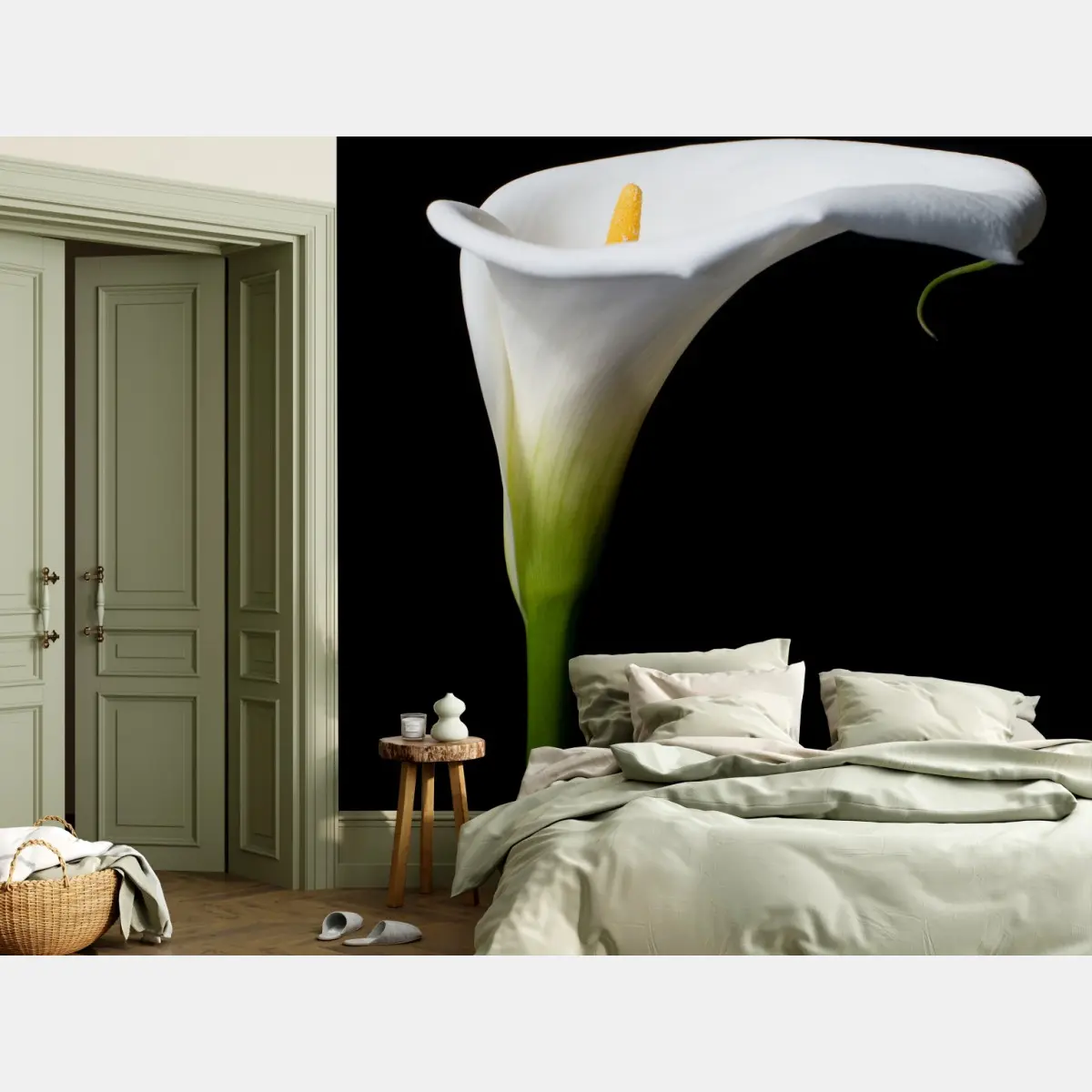 Fototapete elegante weiße calla auf schwarzem hintergrund – Pixers®