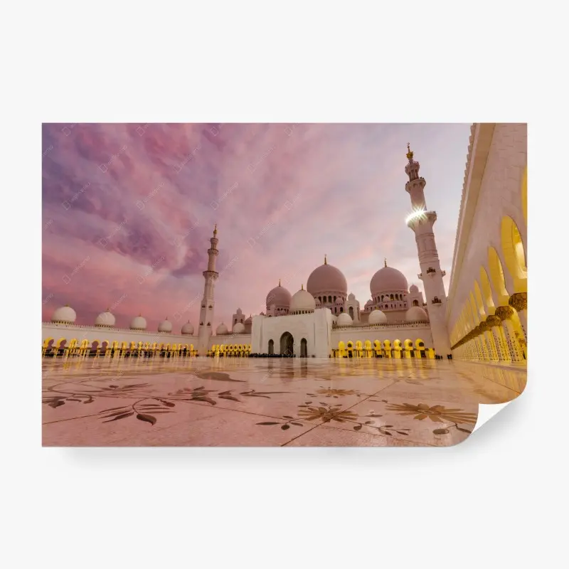 Fototapete ruhiger sonnenuntergang an der moschee Sheikh Zayed