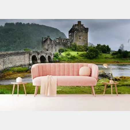 Fototapete mittelalterliches schloss an einer steinbrücke – Pixers®