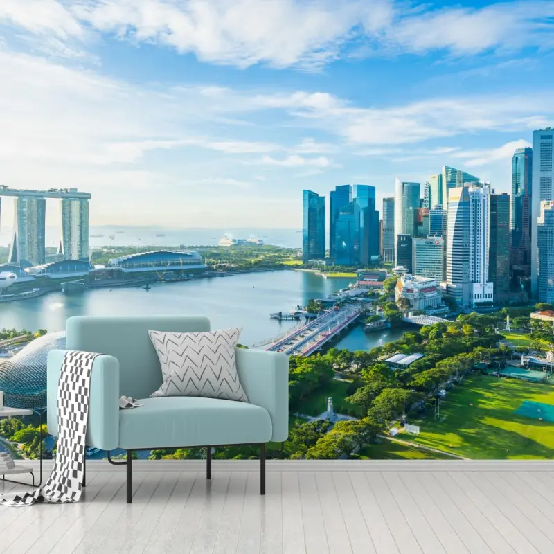 Fototapete Singapur skyline über Marina Bay