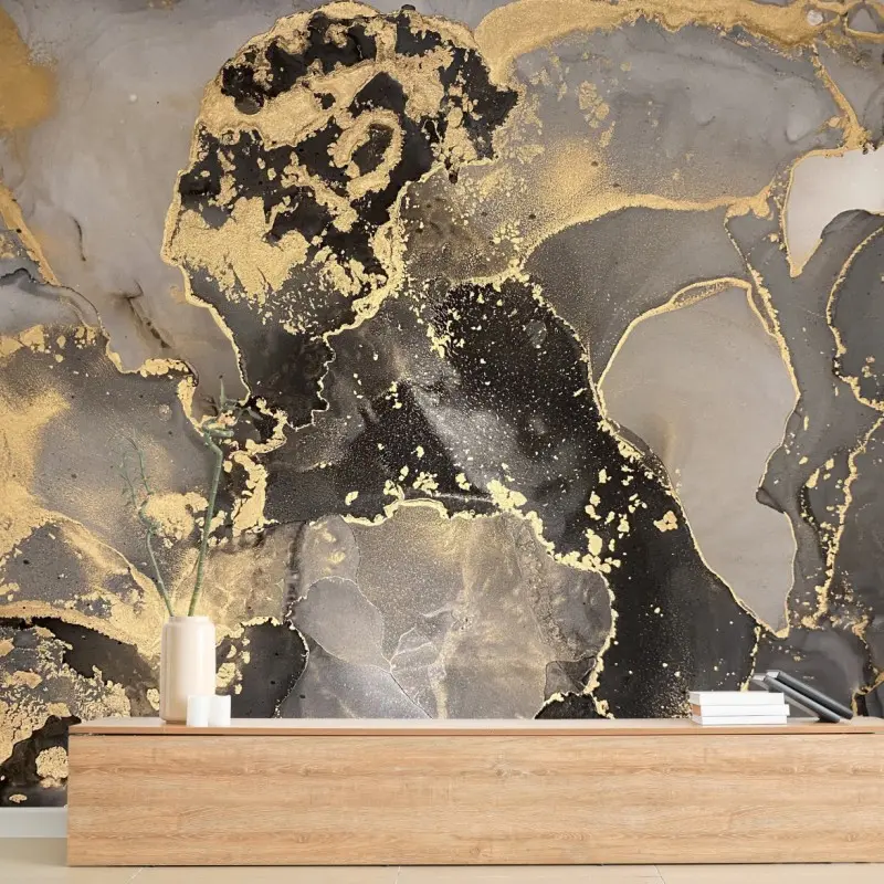 Fototapete gold-schwarze abstrakte marmorierte komposition