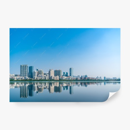 Fototapete ruhige stadtsilhouette mit spiegelung im wasser – Pixers®