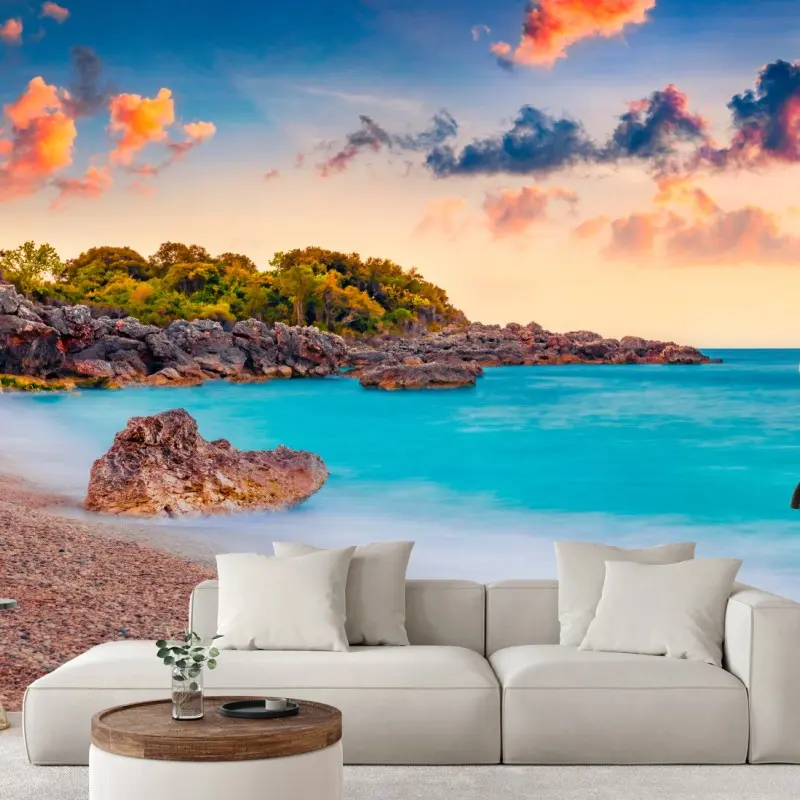 Fototapete wundervoller sonnenaufgang an der Apelistra Beach, Himare