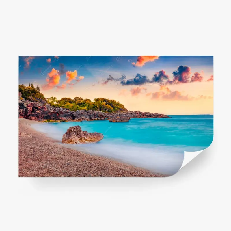 Fototapete wundervoller sonnenaufgang an der Apelistra Beach, Himare
