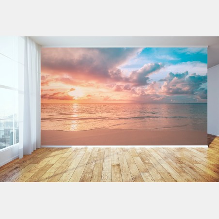 Fototapete sanfter pastellsonnenuntergang am strand – Pixers®