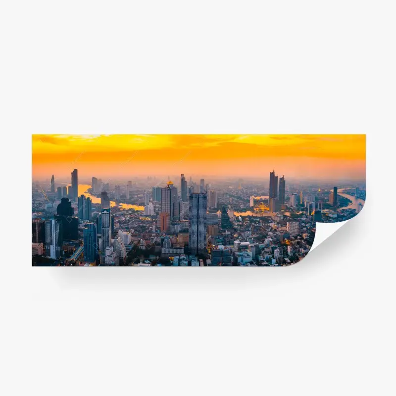 Fototapete goldene stadtsilhouette bei sonnenuntergang