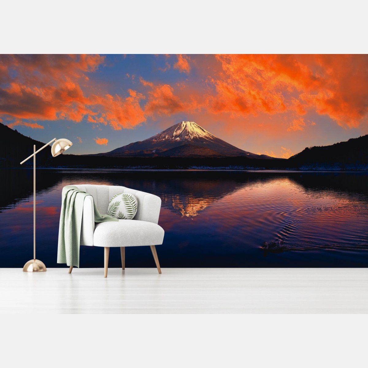 Fototapete friedlicher bergsonnenuntergang über dem see – Pixers®