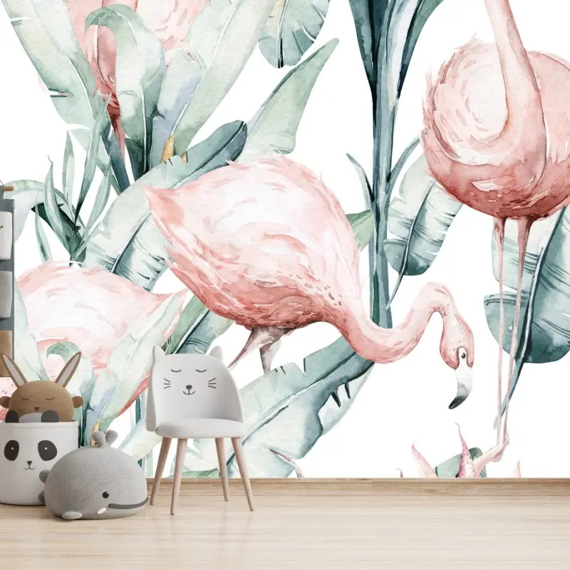 Fototapete aquarell flamingos tropisches muster