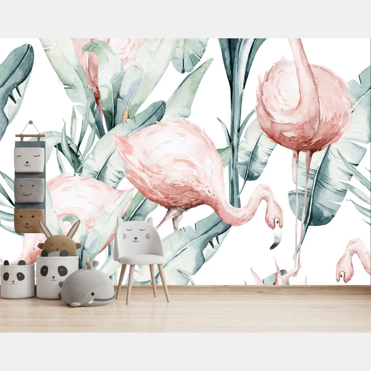Fototapete aquarell flamingos tropisches muster – Pixers®