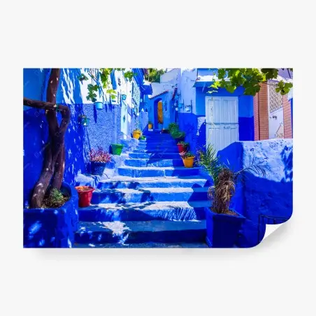 Fototapete blaue treppen in Chefchaouen, Marokko – Pixers®
