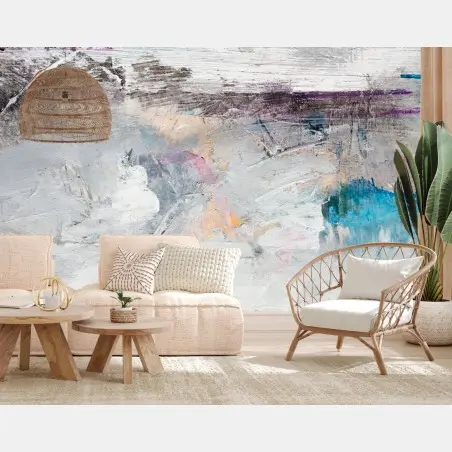 Fototapete subtile texturierte abstraktion in weiß und türkis – Pixers®