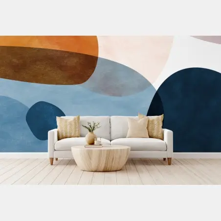 Fototapete organische aquarellformen in blau und orange – Pixers®