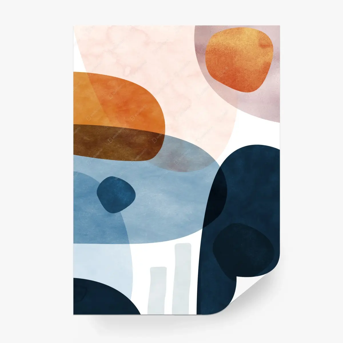 Fototapete organische aquarellformen in blau und orange – Pixers®