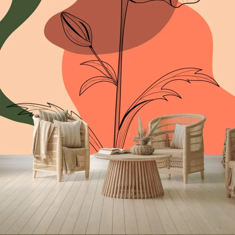 Fototapete abstrakte korallenblume in linienzeichnung