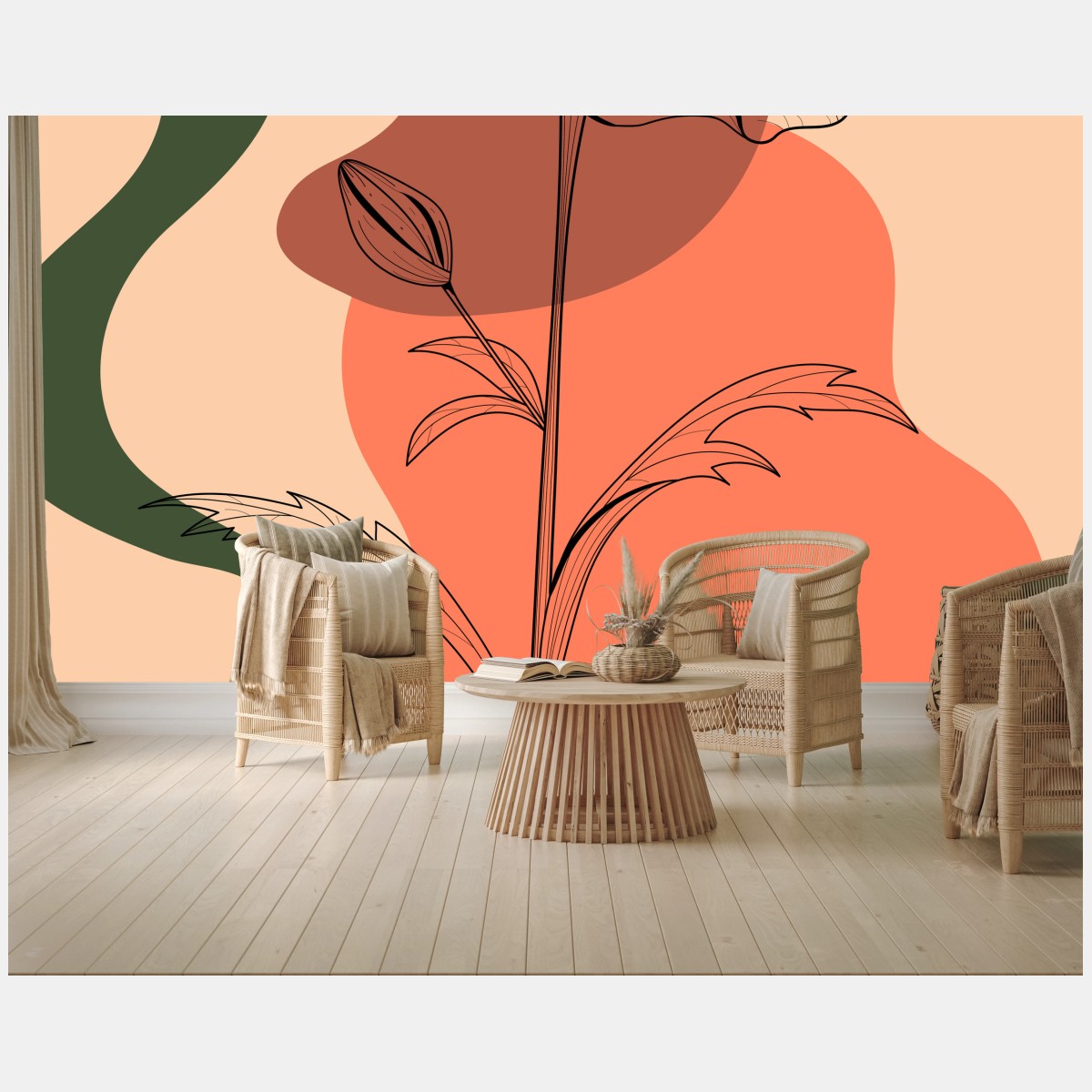 Fototapete abstrakte korallenblume in linienzeichnung – Pixers®
