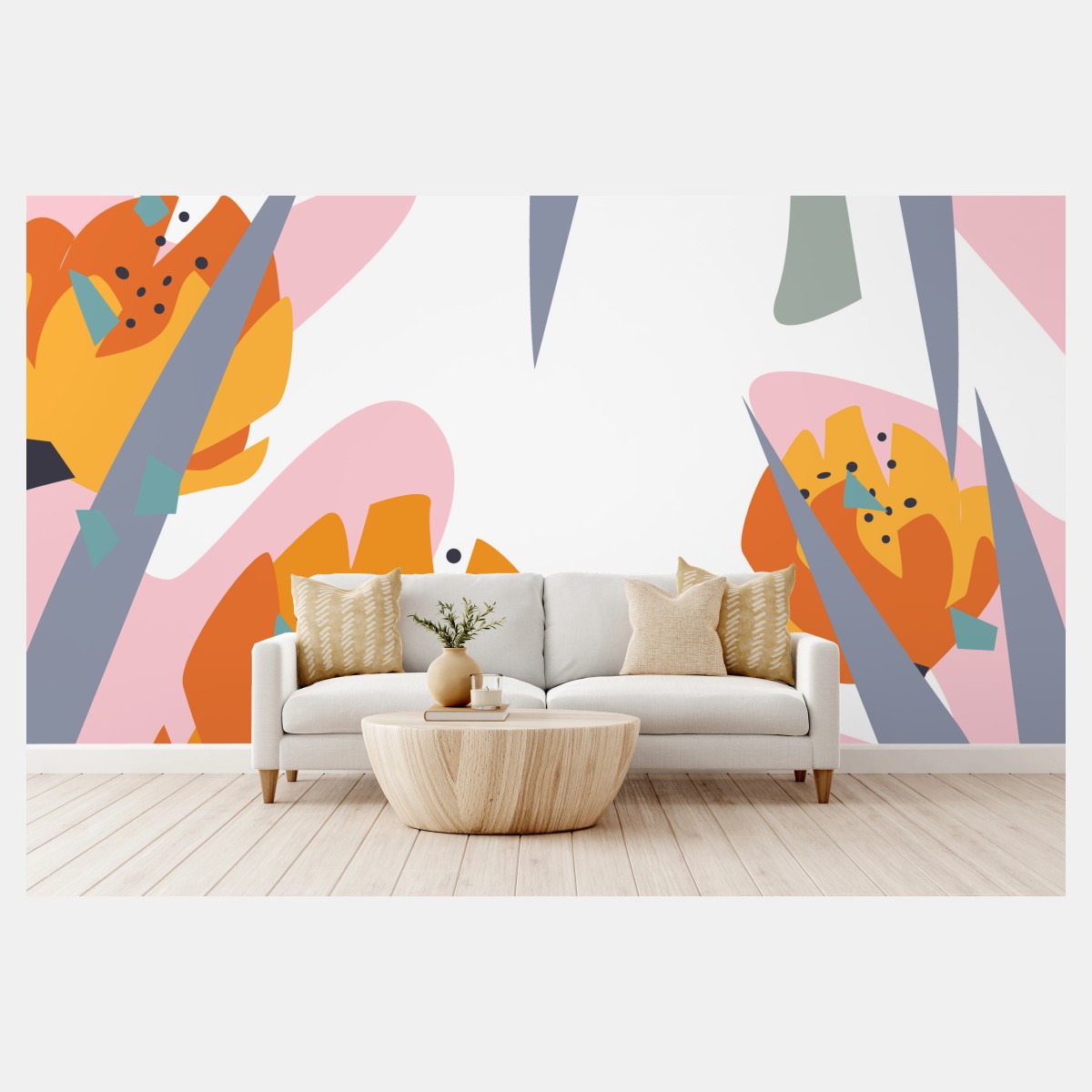 Fototapete moderner abstrakter floraler entwurf in orange – Pixers®