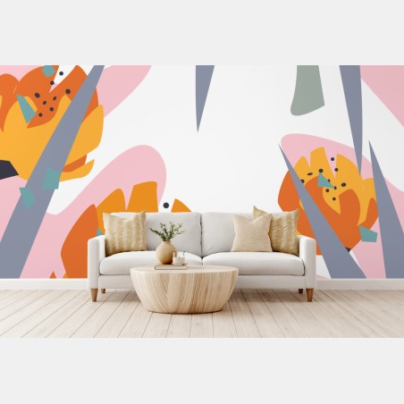 Fototapete moderner abstrakter floraler entwurf in orange – Pixers®