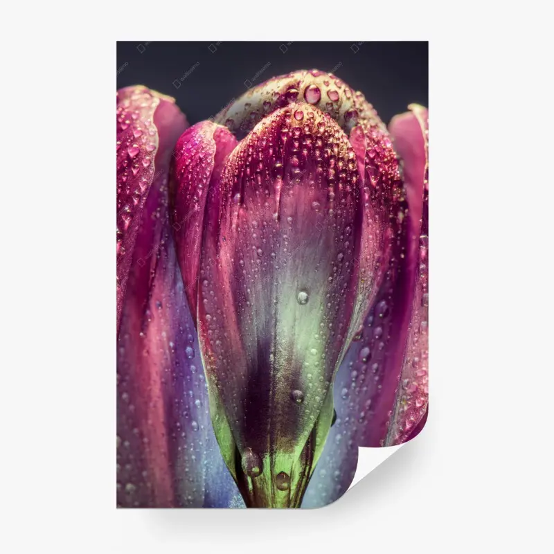 Fototapete lila taubedeckte tulpen nahaufnahme