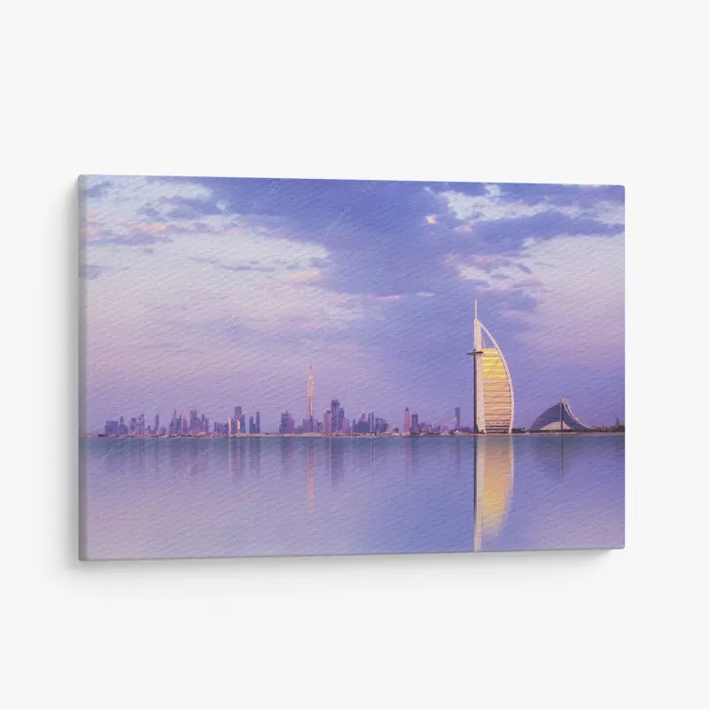 Leinwandbild Dubai skyline bei dämmerung