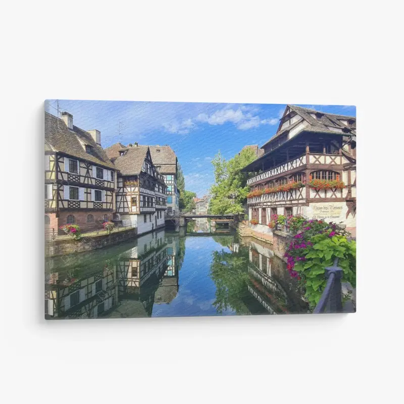 Leinwandbild malerische fachwerkhäuser am kanal