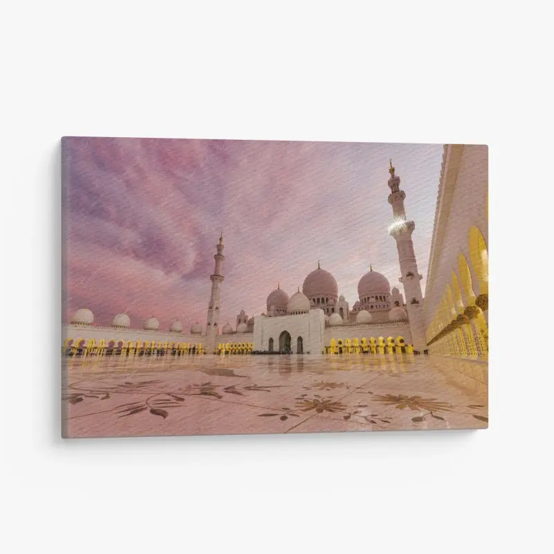 Leinwandbild ruhiger sonnenuntergang an der moschee Sheikh Zayed