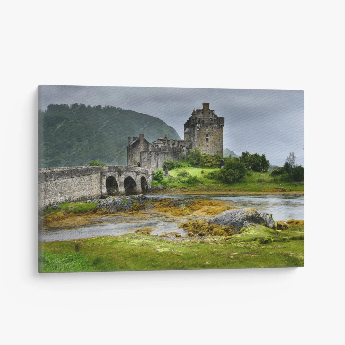 Leinwandbild mittelalterliches schloss an einer steinbrücke – Pixers®