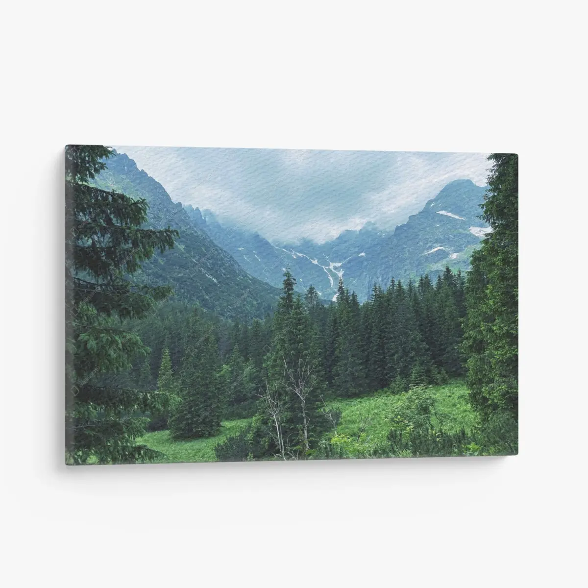 Leinwandbild ruhige berglandschaft mit wald – Pixers®