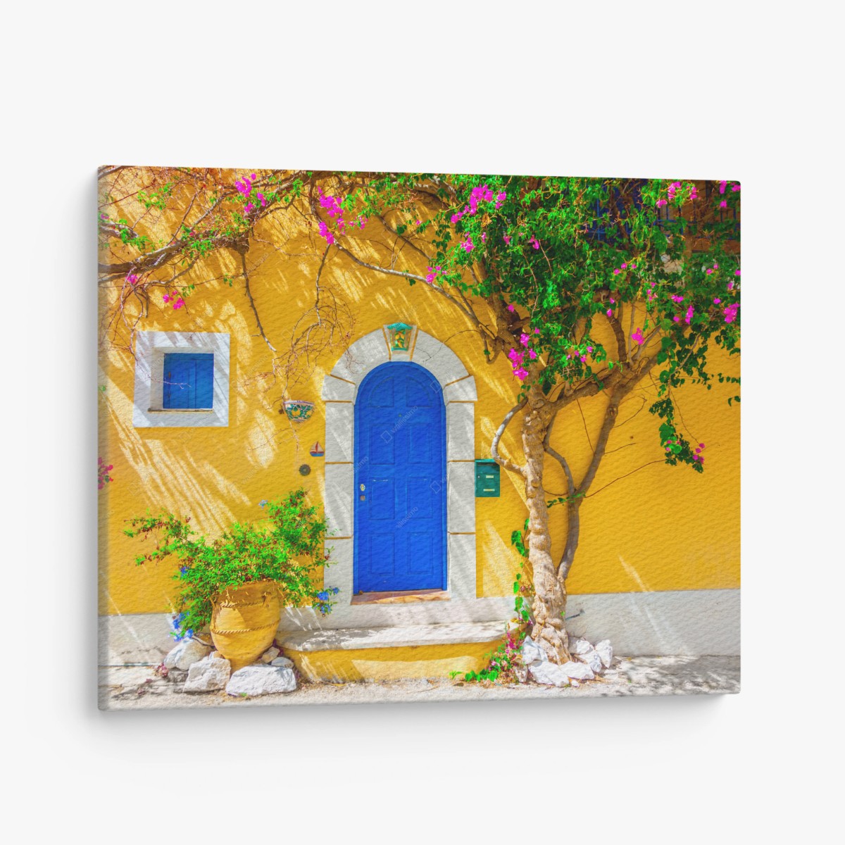 Leinwandbild leuchtend blaue tür in Assos, Kefalonia – Pixers®