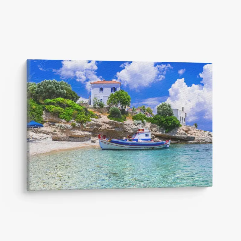 Leinwandbild idyllischer strand von Limnionas, Samos
