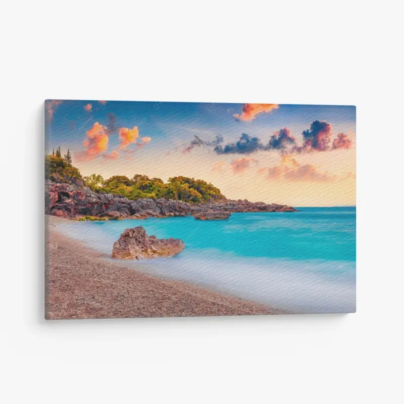 Leinwandbild wundervoller sonnenaufgang an der Apelistra Beach, Himare